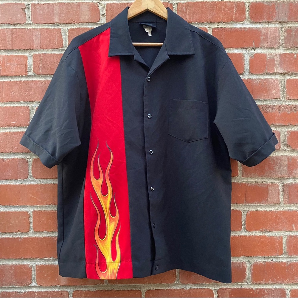 Anchor Blue Flame Button Up Short Sleeve Shirt